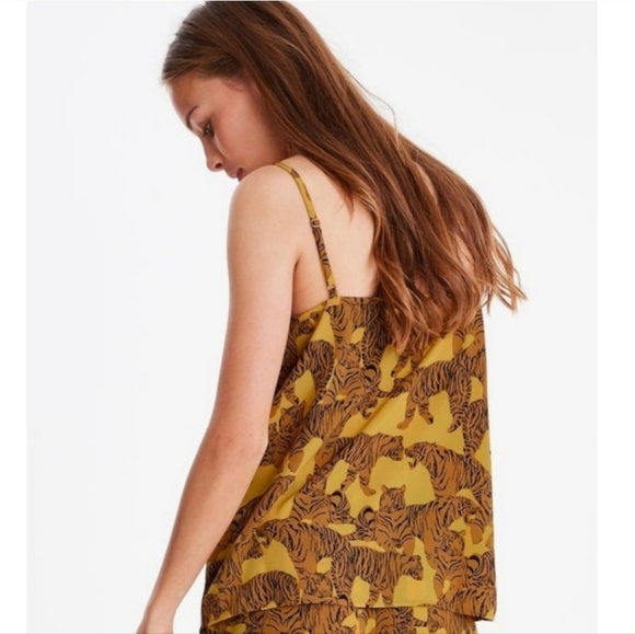 ICHI/ 🐅Tiger Print🐅/ Mustard Yellow Camisole/Spaghetti Strap Top/ Size US S - Picture 3 of 12